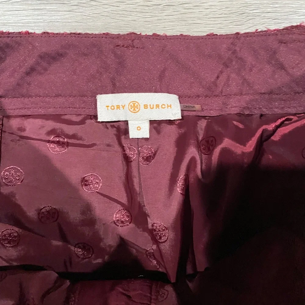 Women's‎ Tory Burch Drew Tweed Burgundy Plaid Pants Fall Festive Trousers